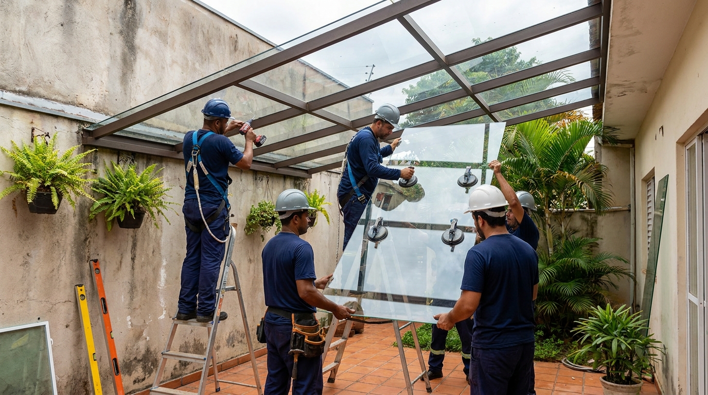 Instalação de cobertura de vidro em São Gonçalo-RJ